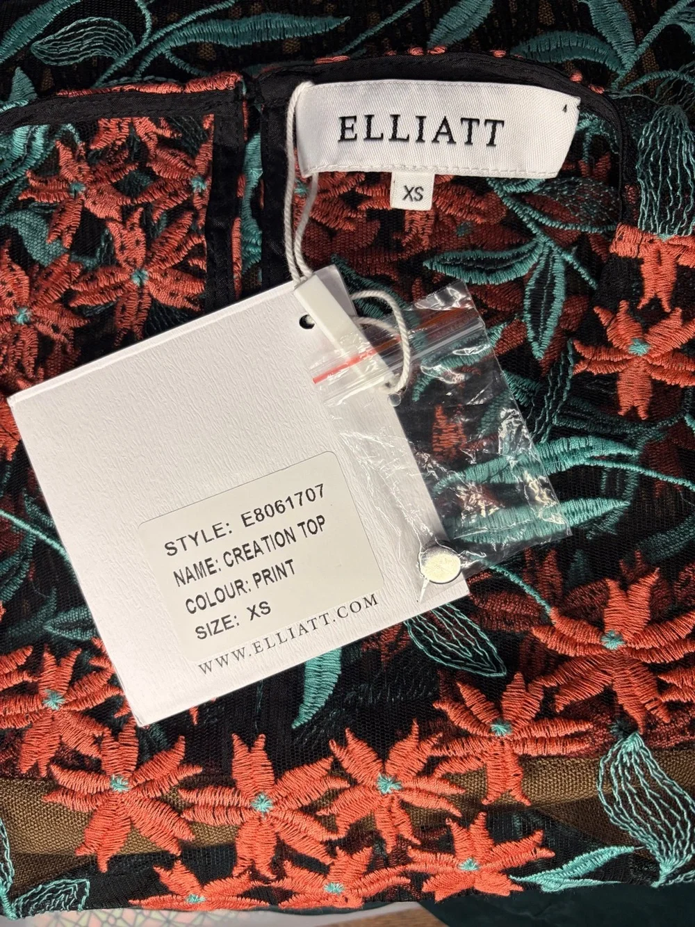Elliatt Black Sheer Tank with Coral Floral & Teal Leaf Embroidery